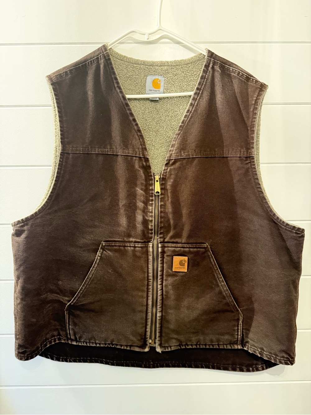 Vintage Carhartt Sandstone Sherpa-Lined Vest - Dark Brown (2XL)